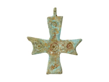 ANCIENT BYZANTINE BRONZE CROSS PENDANT 600 TO 900 AD