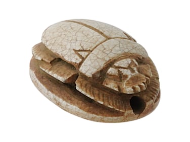 ANCIENT EGYPTIAN CARVED LIMESTONE SCARAB AMULET