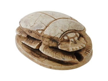ANCIENT EGYPTIAN CARVED LIMESTONE SCARAB AMULET