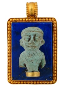22K GOLD LAPIS LAZULI ANCIENT EGYPTIAN FAIENCE FIGURINE