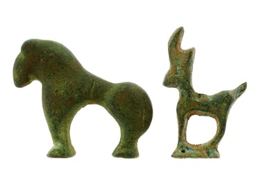 TWO ANCIENT LURISTAN CAST BRONZE ANIMAL FIGURINES