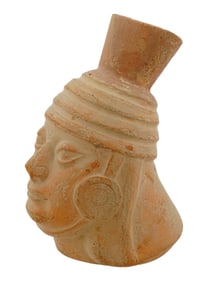 ANCIENT PRE COLUMBIAN MOCHE VESSEL WITH HUMAN HEAD
