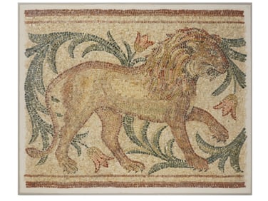 ANCIENT ROMAN MOSAIC W IMAGE OF A LION 100 TO 300 AD
