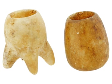 LOT OF TWO EGYPTIAN TOOTH SHAPE ALABASTER JARS