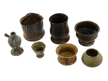 GROUP OF SEVEN ANCIENT ROMAN BRONZE BOWLS