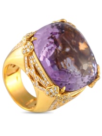 PASQUALE BRUNI 18K GOLD DIAMOND AND AMETHYST STATEMENT RING