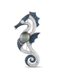 Mikimoto Platinum 2.50ct Diamond and Pearl Seahorse Brooch