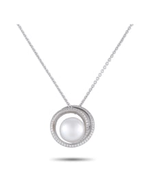 Mikimoto 18K White Gold 0.57ct Diamond and Pearl Necklace