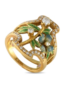 MASRIERA 18K GOLD 0.45CT DIAMOND AND ENAMEL FLORAL RING