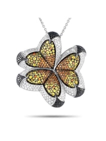 MAGGIORO 18K GOLD BLACK AND WHITE DIAMOND SAPPHIRE NECKLACE