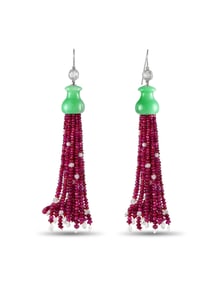 EXCLUSIVE BRIOLETTE DIAMOND RUBY AND JADE EARRINGS