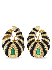 EXCLUSIVE 18K GOLD DIAMOND, EMERALD, AND ONYX EARRINGS