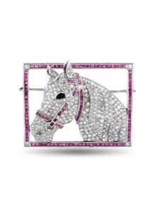 EXCLUSIVE PLATINUM 6.0CT DIAMOND RUBY HORSE BROOCH