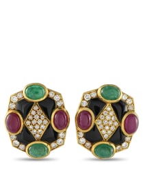 EXCLUSIVE 14K GOLD DIAMOND EMERALD RUBY CLIP-ON EARRINGS