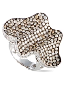 18K White Gold White and Brown Diamond Wave Ring