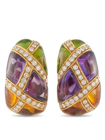 18K GOLD DIAMOND AMETHYST CITRINE AND PERIDOT EARRINGS