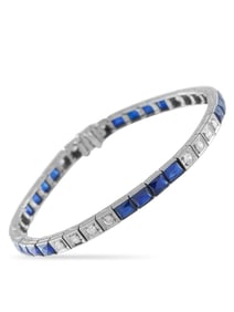 ANTIQUE PLATINUM DIAMOND AND SYNTHETIC SAPPHIRE BRACELET