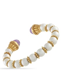EXCLUSIVE 18K GOLD PEARL AND AMETHYST CUFF BRACELET