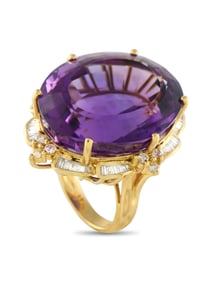 18K YELLOW GOLD 1.95CT DIAMOND AND AMETHYST RING