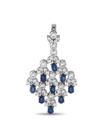 18K WHITE GOLD 2.73CT DIAMOND AND SAPPHIRE PENDANT