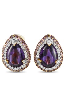 18K GOLD 0.65CT DIAMOND, SAPPHIRE, AND AMETHYST EARRINGS