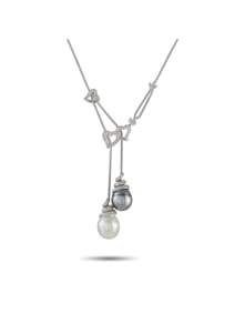 18K WHITE GOLD 0.82CT DIAMOND AND PEARL NEGLIGEE NECKLACE