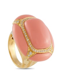 18K YELLOW GOLD 0.40CT DIAMOND AND FAUX CORAL RING