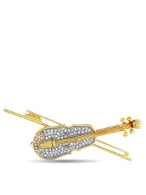 18K YELLOW GOLD 1.20CT DIAMOND VIOLIN BROOCH