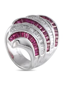 18K WHITE GOLD 0.80CT DIAMOND AND RUBY MULTI-ROW RING
