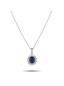 PLATINUM 0.43CT DIAMOND AND SAPPHIRE ROUND PENDANT NECKLACE