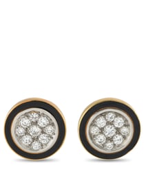 18K YELLOW GOLD 1.0CT DIAMOND AND ENAMEL EARRINGS
