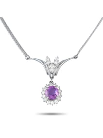 18K WHITE GOLD 0.64CT DIAMOND AND SAPPHIRE NECKLACE