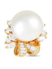 18K YELLOW GOLD 0.85CT DIAMOND AND PEARL RING