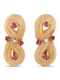 14K YELLOW GOLD 0.06CT DIAMOND AND RUBY EARRINGS