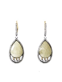 18K GOLD & STAINLESS STEEL YELLOW SAPPHIRE DIAMOND EARRINGS