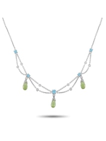18K WHITE GOLD 0.20CT DIAMOND, TOPAZ AND PERIDOT NECKLACE