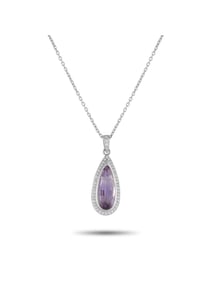 PLATINUM 0.35CT DIAMOND AND AMETHYST PENDANT NECKLACE