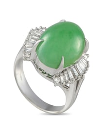 PLATINUM 0.45CT DIAMOND AND JADE RING