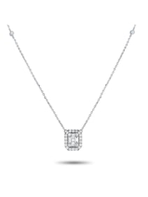 14K WHITE GOLD 0.85CT DIAMOND CUSHION HALO NECKLACE