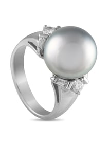 PLATINUM 0.40CT DIAMOND AND PEARL RING