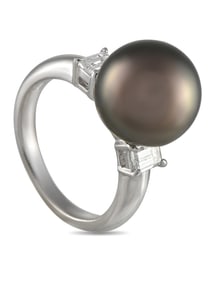 PLATINUM 0.40CT DIAMOND AND PEARL RING
