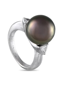 PLATINUM 0.24CT DIAMOND AND PEARL RING