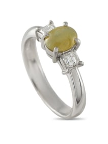 PLATINUM 0.30CT DIAMOND AND CATS EYE RING