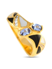 14K YELLOW GOLD 0.15CT DIAMOND AND TANZANITE RING