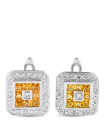 14K WHITE GOLD 0.33CT DIAMOND AND SAPPHIRE EARRINGS