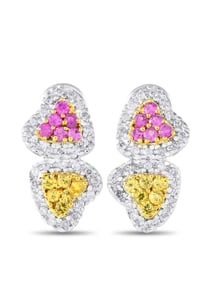 14K WHITE GOLD 0.42CT DIAMOND AND SAPPHIRE HEART EARRINGS
