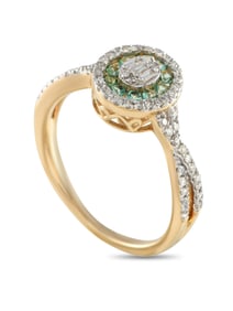 14K YELLOW GOLD 0.40CT DIAMOND AND EMERALD RING