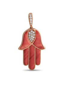 KABANA 14K GOLD DIAMOND AND SPINY HAMSA HAND PENDANT