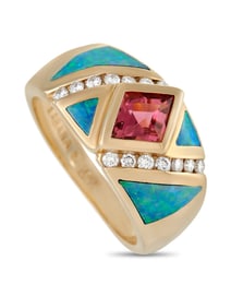 KABANA 14K GOLD DIAMONDS TOURMALINE AND INLAID OPAL RING