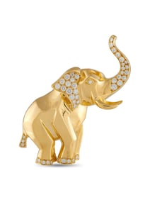 Jean Vitau 18K Yellow Gold 1.25ct Diamond Elephant Brooch